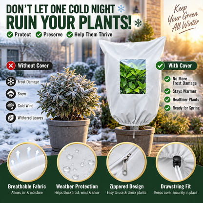 Plant Frost Protection Cover – Breathable Reusable Cover for Shrubs, Pots & Young Trees