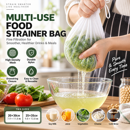 🥳HOT SALE🥳💞10K+ SOLD! Strainer Bag – High-density mesh, drawstring & reusable. Smooth filtering – grab yours! ✅