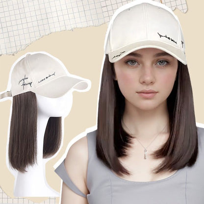 Perruca elegante de ombreiro con gorro de béisbol