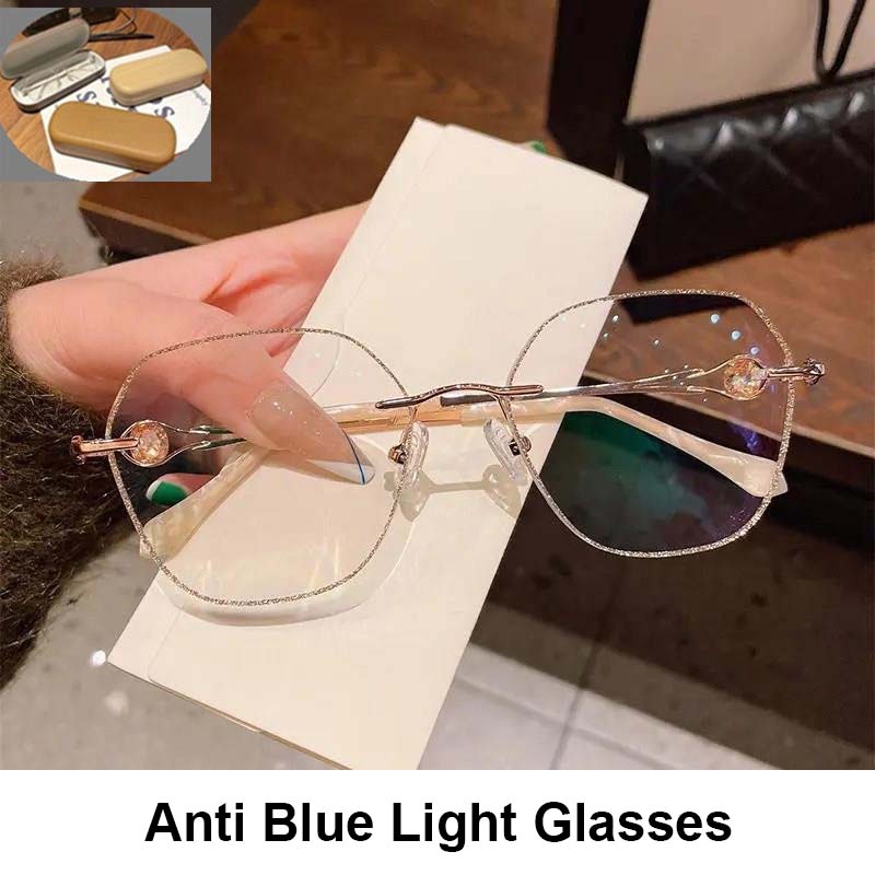 Women's Synthetic Diamonds Rimless Anti Blue Light Glasses