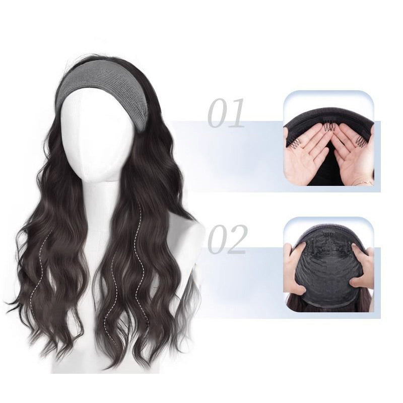 Full Head Wig Set with Removable Gray Headband