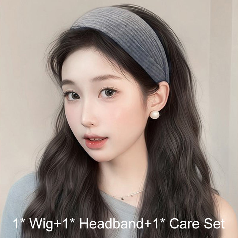 Full Head Wig Set with Removable Gray Headband