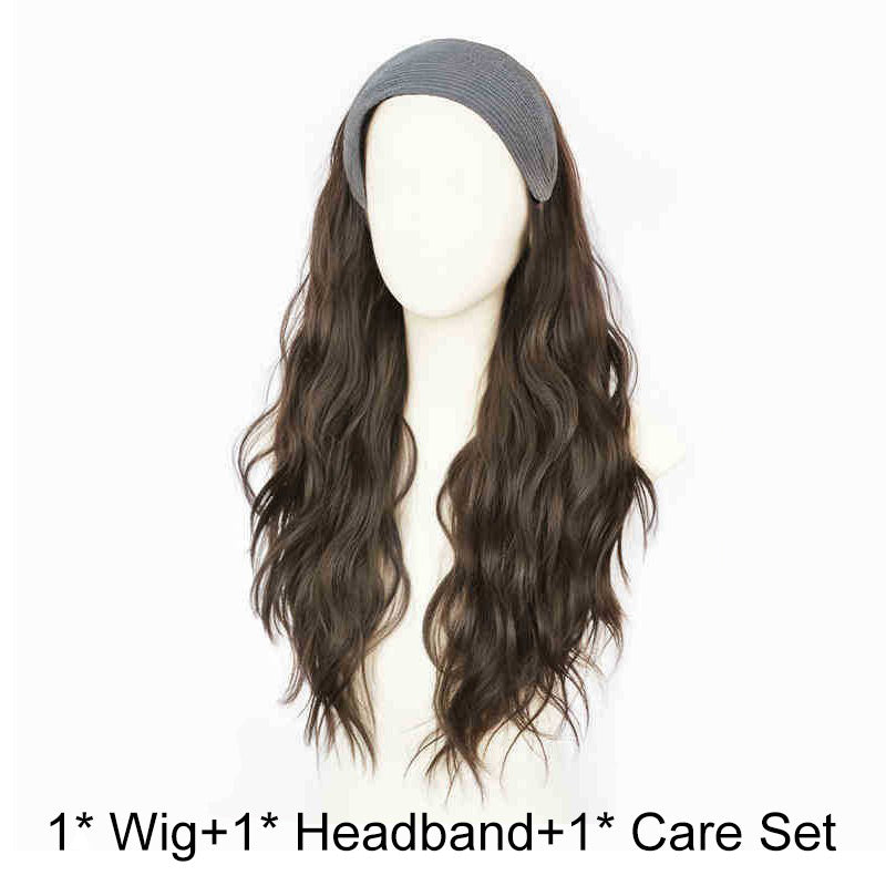 Full Head Wig Set with Removable Gray Headband