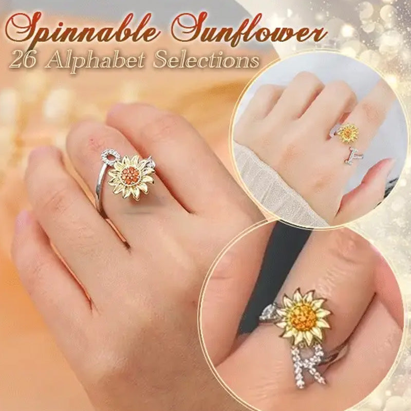 Adjustable Spinner Sunflower Alphabet Ring