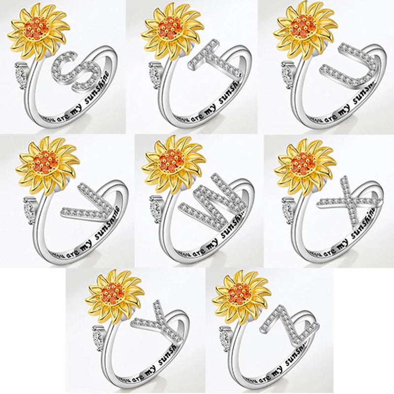 Adjustable Spinner Sunflower Alphabet Ring