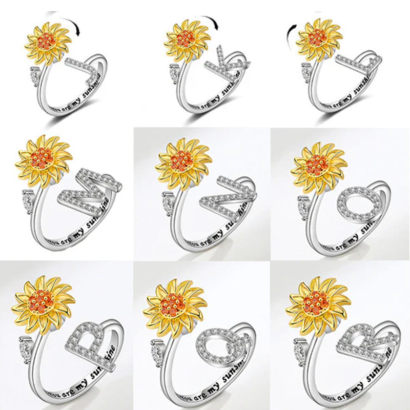 Adjustable Spinner Sunflower Alphabet Ring