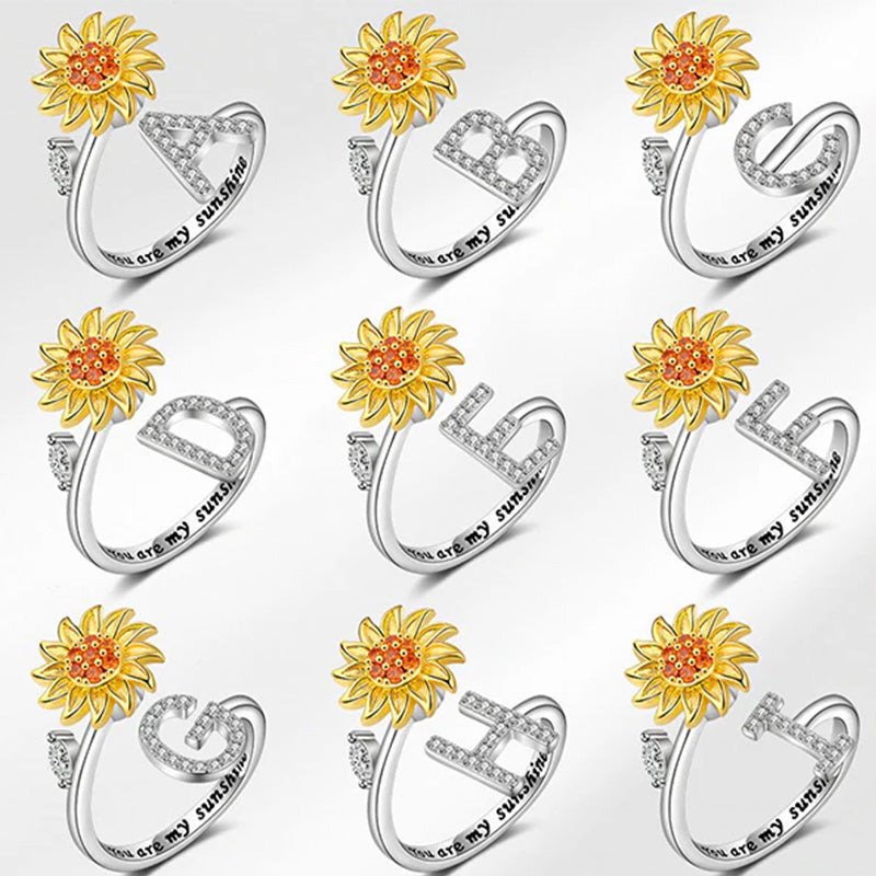 Adjustable Spinner Sunflower Alphabet Ring