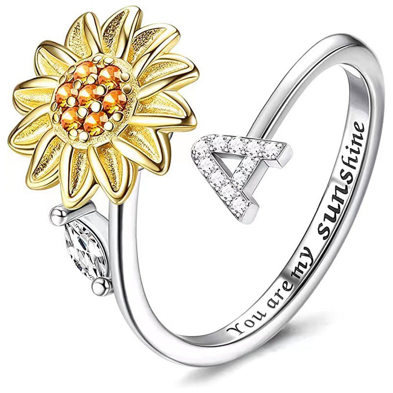 Adjustable Spinner Sunflower Alphabet Ring