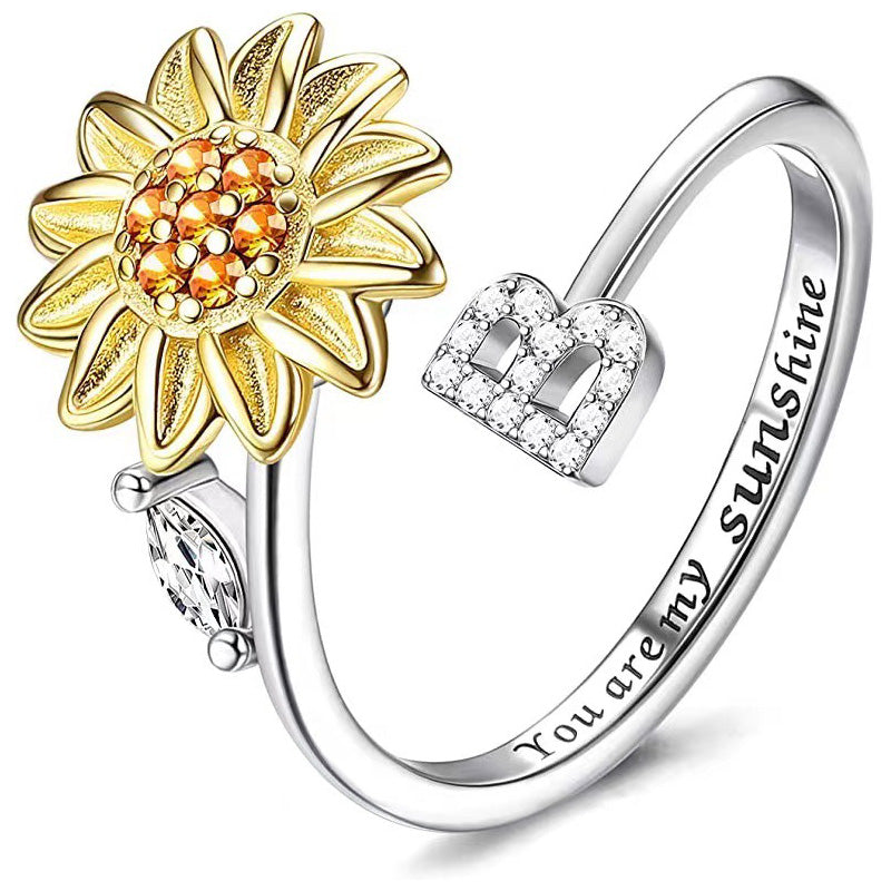 Adjustable Spinner Sunflower Alphabet Ring