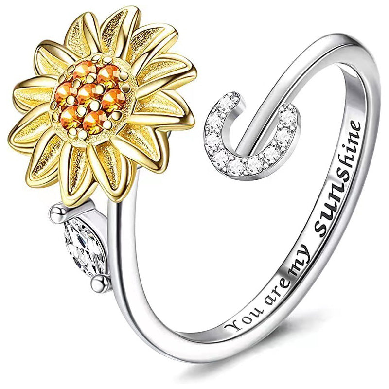 Adjustable Spinner Sunflower Alphabet Ring