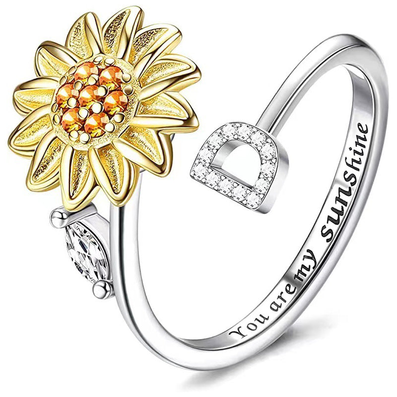 Adjustable Spinner Sunflower Alphabet Ring