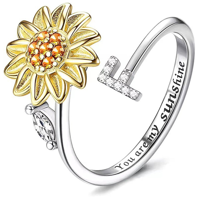 Adjustable Spinner Sunflower Alphabet Ring