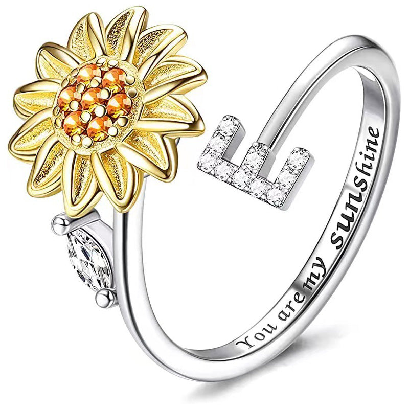 Adjustable Spinner Sunflower Alphabet Ring