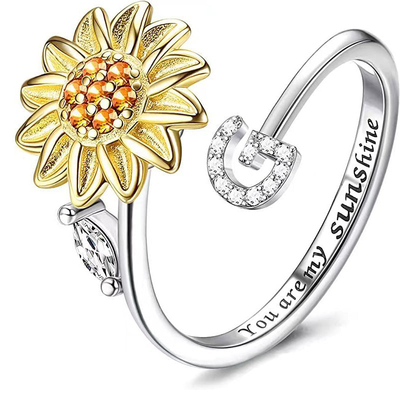 Adjustable Spinner Sunflower Alphabet Ring