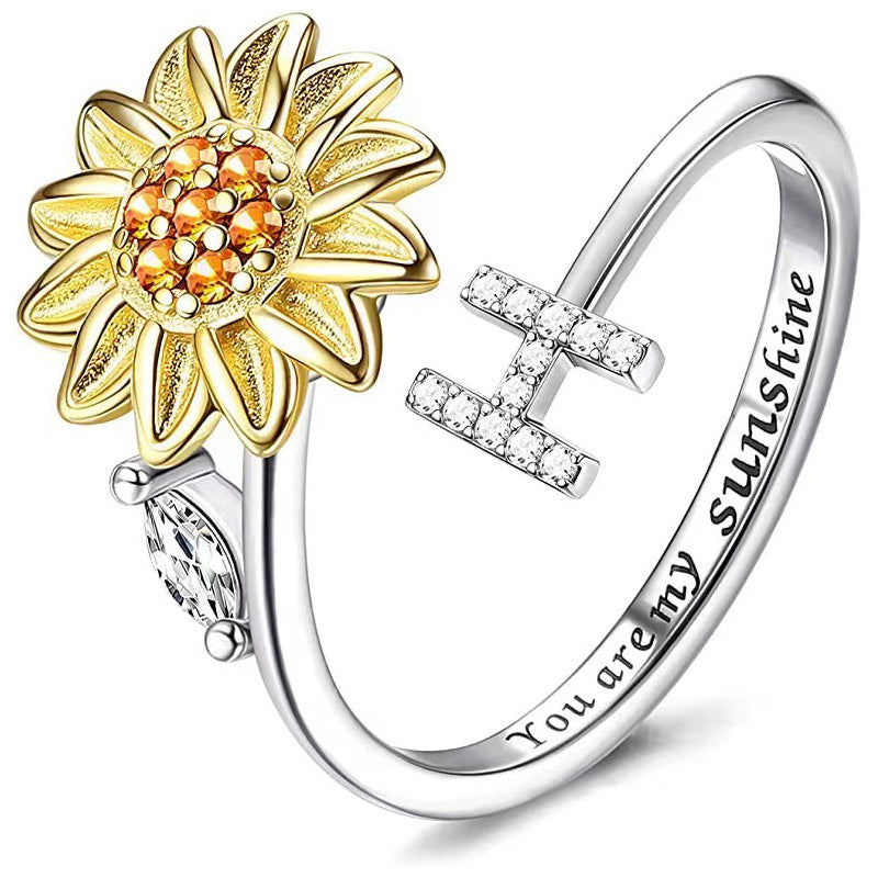 Adjustable Spinner Sunflower Alphabet Ring