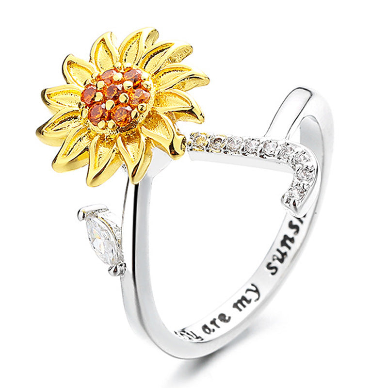 Adjustable Spinner Sunflower Alphabet Ring