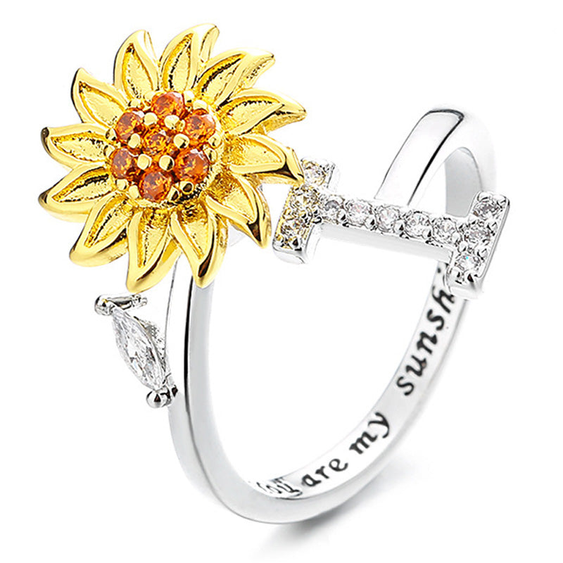 Adjustable Spinner Sunflower Alphabet Ring