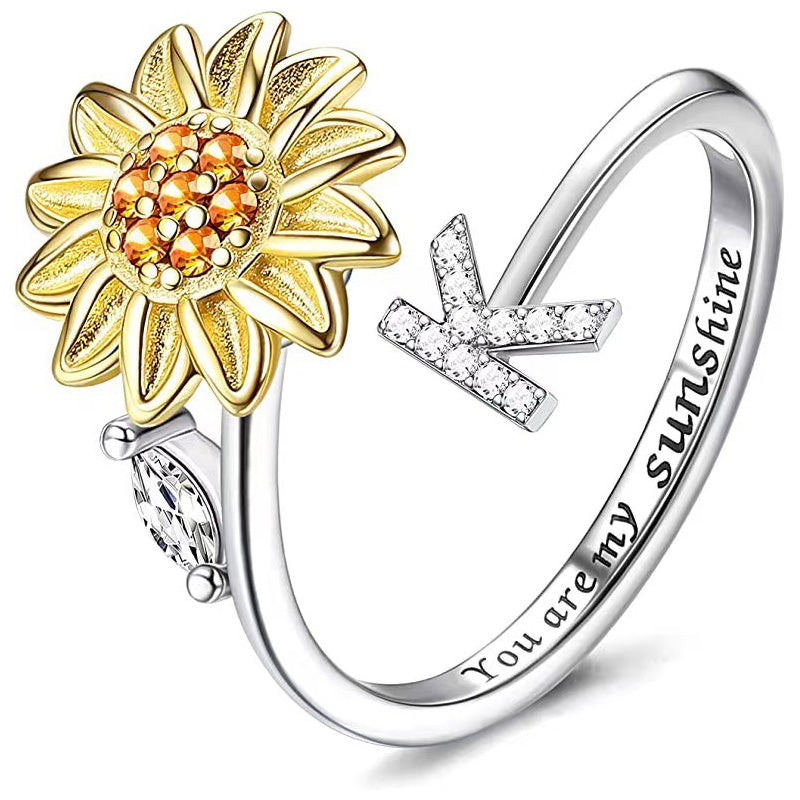 Adjustable Spinner Sunflower Alphabet Ring