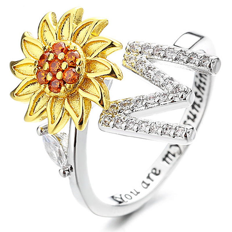 Adjustable Spinner Sunflower Alphabet Ring