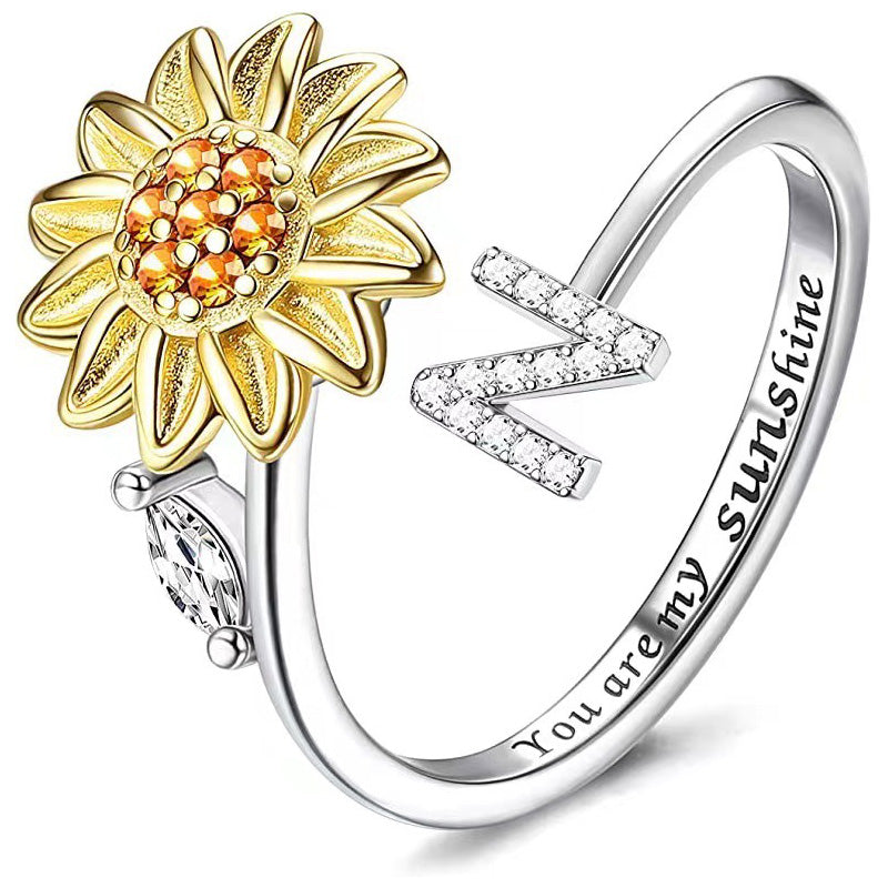 Adjustable Spinner Sunflower Alphabet Ring