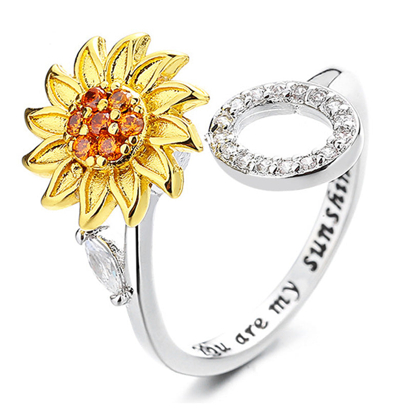 Adjustable Spinner Sunflower Alphabet Ring