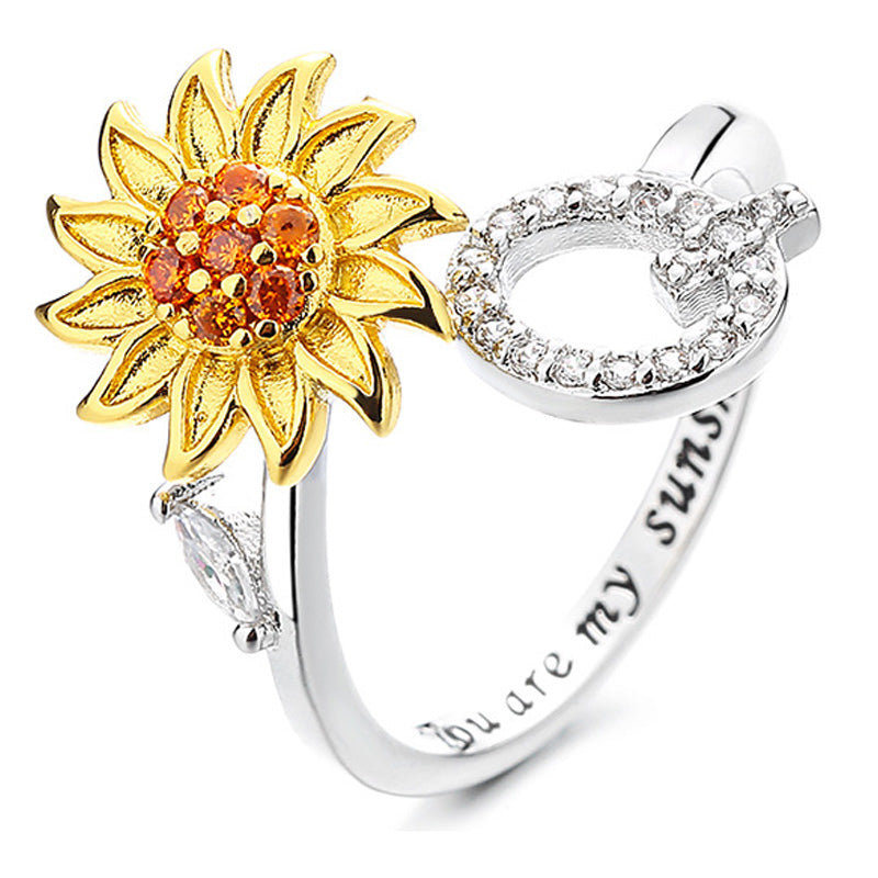 Adjustable Spinner Sunflower Alphabet Ring