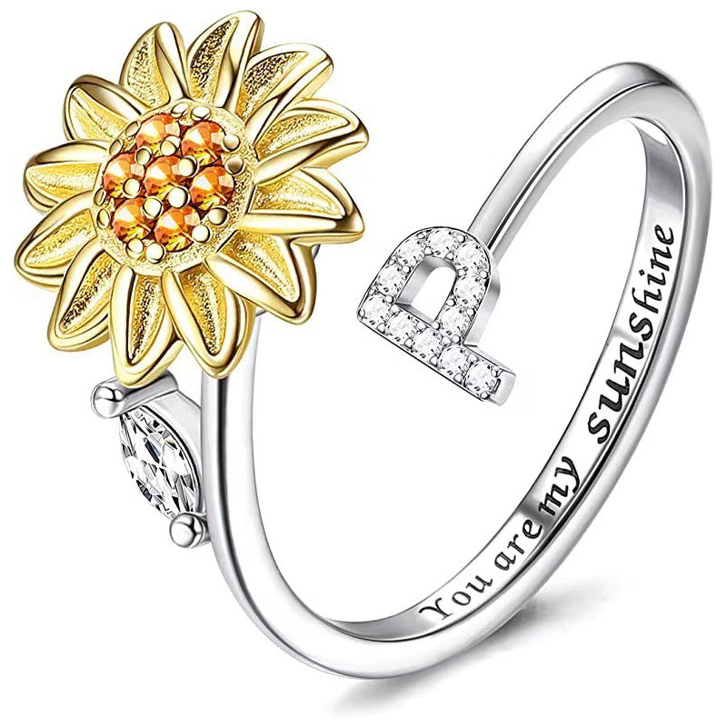 Adjustable Spinner Sunflower Alphabet Ring