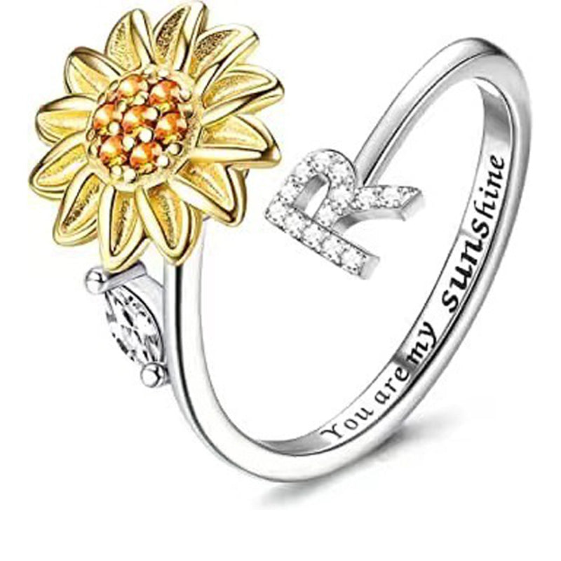 Adjustable Spinner Sunflower Alphabet Ring