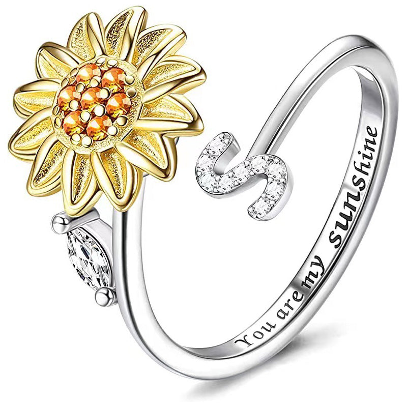 Adjustable Spinner Sunflower Alphabet Ring