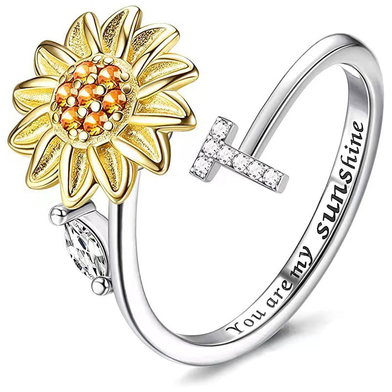 Adjustable Spinner Sunflower Alphabet Ring