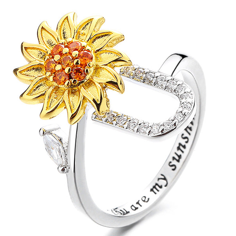 Adjustable Spinner Sunflower Alphabet Ring