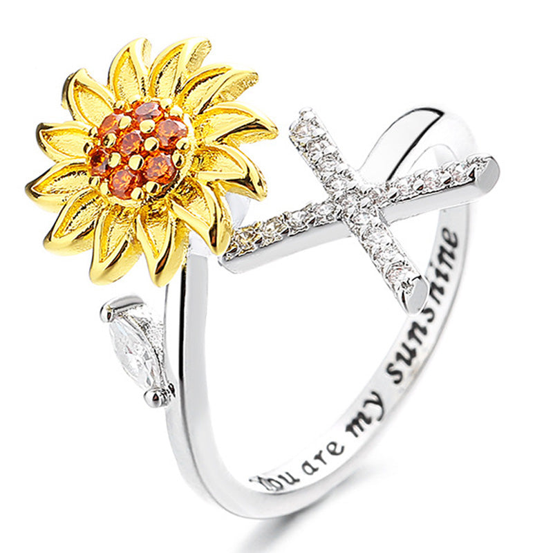 Adjustable Spinner Sunflower Alphabet Ring