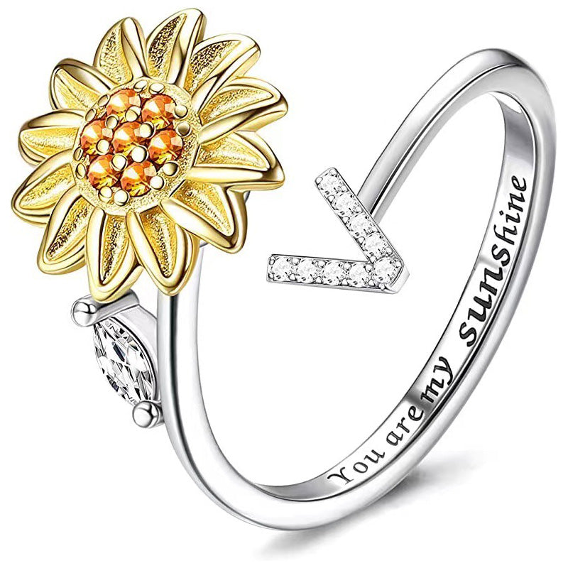 Adjustable Spinner Sunflower Alphabet Ring