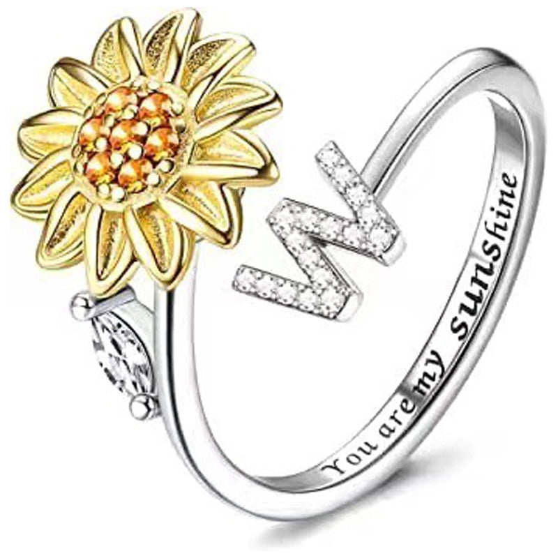 Adjustable Spinner Sunflower Alphabet Ring