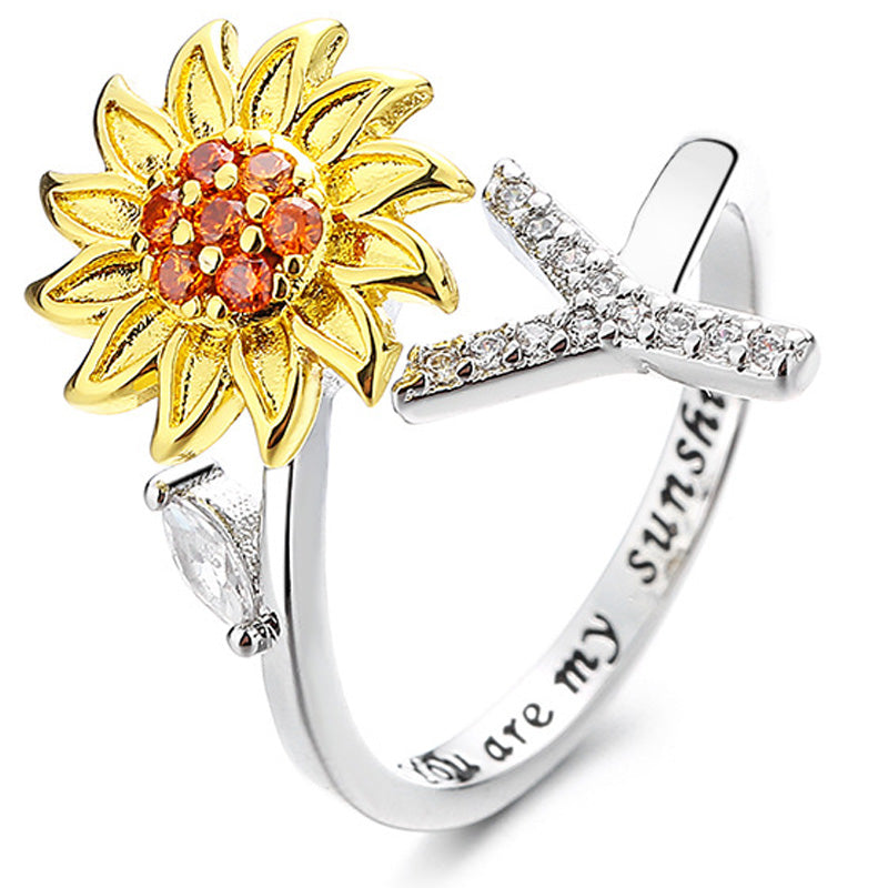 Adjustable Spinner Sunflower Alphabet Ring