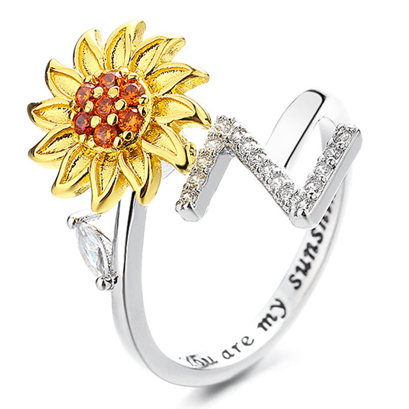 Adjustable Spinner Sunflower Alphabet Ring