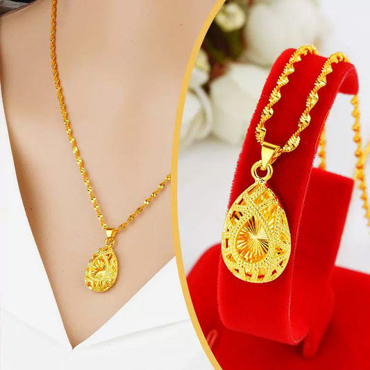 Elegant Gold-Tone Alloy Necklace with Teardrop-Shaped Pendant
