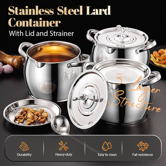Stainless Steel Lard Container with Lid and Strainer（50% OFF）