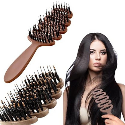 Boar Bristles Hair Brush With Curved Design（50% OFF）