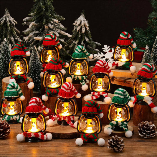 Christmas Decoration Mini Snowman Lantern with Hats and Scarves
