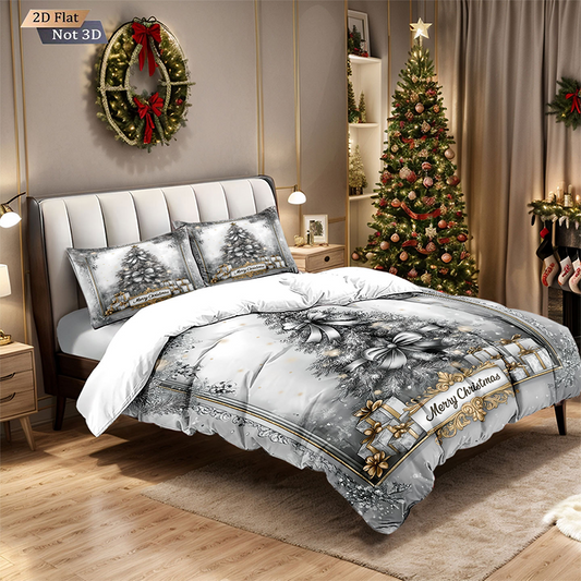 ✨ Festive Christmas 3-Piece Duvet Cover Set - Soft Brushed Polyester with Holiday Patterns for Cozy Seasonal Decor 🛏️❤️