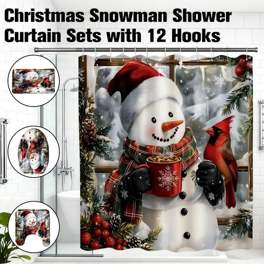 Christmas Snowman Shower Curtain Sets with 12 Hooks