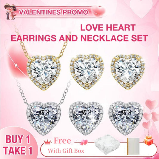 Heart-Shaped Crystal Necklace & Earring Set