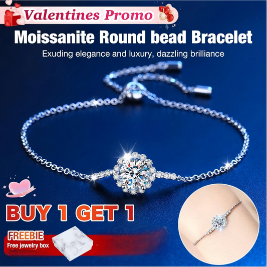 Moissanite Round Bead Bracelet with a Jewelry Box