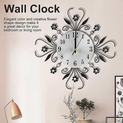 Elegant Floral Wall Clock with Rhinestones