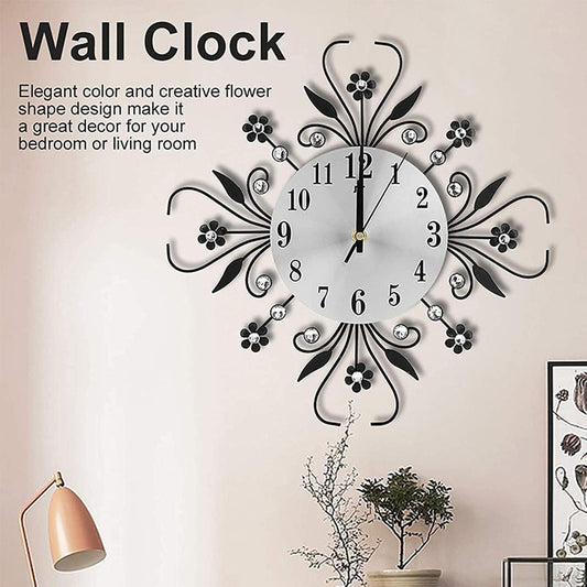Elegant Floral Wall Clock with Rhinestones