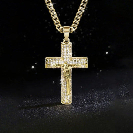 Jesus Crucifix Pendant Necklace – 14K Gold Plated, Gift Box & Spiritual Protection 🙏