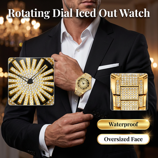 💎 Men's Iced-Out Watch with Rotating Dial – Sparkling Crystals, Precise Quartz & Durable Mineral Glass ✨