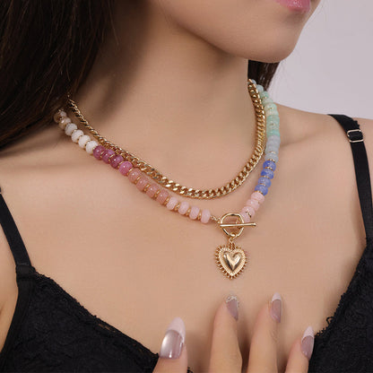 Bohemian Rainbow Bead & Chain Layered Necklace