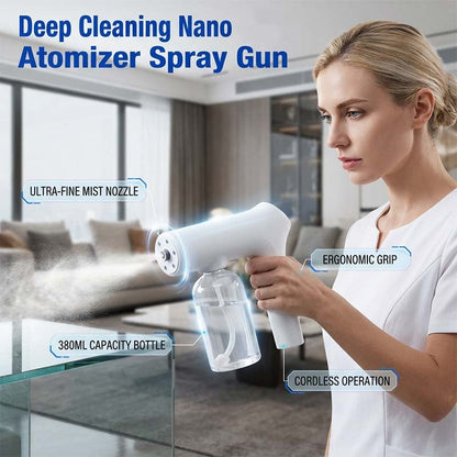 ⏳Time-Limited Special⏰Cordless Nano Atomizer Spray Gun‑Blue Light Touchless Disinfecting Sprayer, 380ML Rechargeable Ultra‑Fine Mist Gun for Home, Office & Household Sanitizing